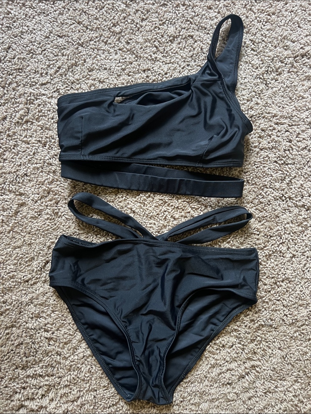 SHEIN size XS Black One-Shoulder Cutout Bikini Set - Women Swim
